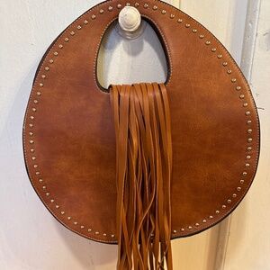 Fringe Studded Round Satchel